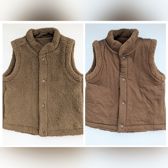 Uniqlo Other - NWT Uniqlo Kids (Size 3) Brown Reversible Indoor/Outdoor Snap-Close Fleece Vest